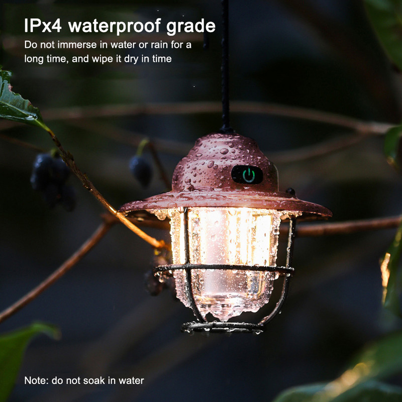 Vintage metalne viseće svjetiljke za kampiranje 2000mAh prijenosne vrtne led svjetiljke s baterijskim napajanjem USB punjive svjetiljke za vanjski šator