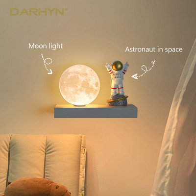 Модерна LED стенна лампа Нощна лампа за спалня Фон за стена Лампа за атмосфера Луна Астронавт Лампи за детска стая