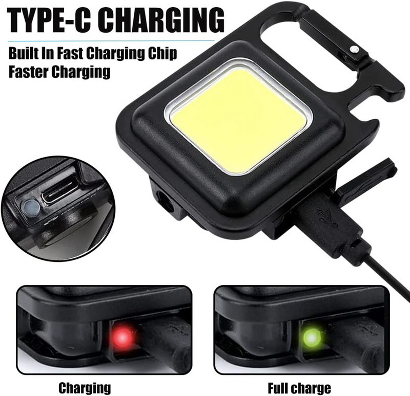 Lanternă mică, mini LED, lantern reîncărcabil COB, lumină de lucru cu LED, lumină de buzunar portabilă, pentru camping, drumeții, lanternă COB