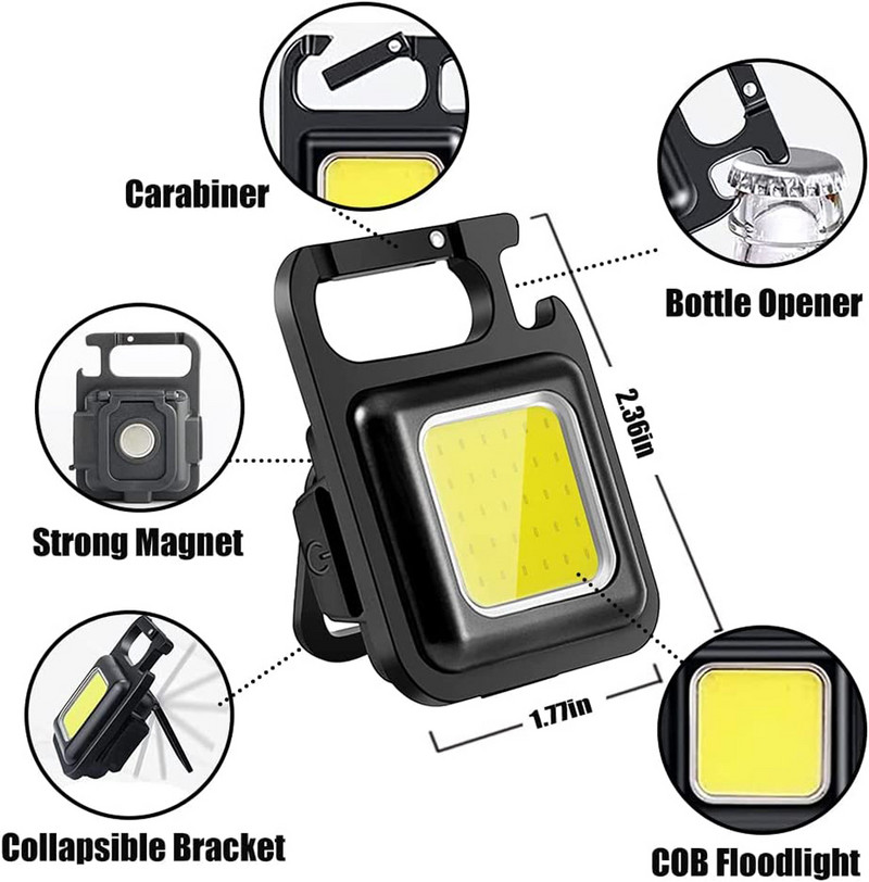 Lanternă mică, mini LED, lantern reîncărcabil COB, lumină de lucru cu LED, lumină de buzunar portabilă, pentru camping, drumeții, lanternă COB