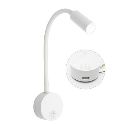 Lumină de lectură cu montare pe perete, negru argintiu, alb, cu port de încărcare USB, 4000K, 3W, cu comutator de noptieră, lampă de perete cu gât de gâscă flexibil