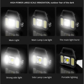 Οθόνη ισχύος Έξοδος ισχύος Ελαφρύς εργασίας Ενσωματωμένη μπαταρία λιθίου Φόρτιση USB και ηλιακή φόρτιση Επαναφορτιζόμενος φακός SMD COB LED
