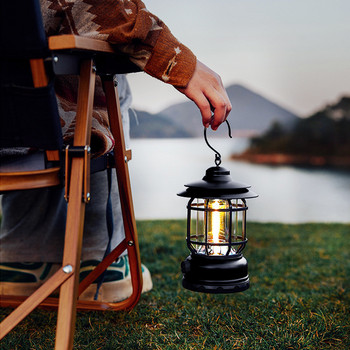 Ретро лампа Преносим фенер за къмпинг USB акумулаторна палатка за къмпинг Светлина за пътуване Реколта Външно осветление Фенерче за къмпинг