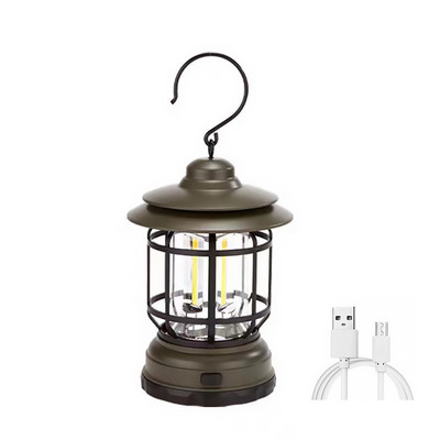 Retro lámpa hordozható kempinglámpás USB újratölthető kempingsátor utazófény vintage kültéri világítás kemping zseblámpa