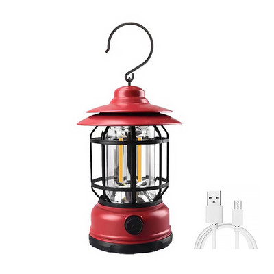 Retro lámpa hordozható kempinglámpás USB újratölthető kempingsátor utazófény vintage kültéri világítás kemping zseblámpa