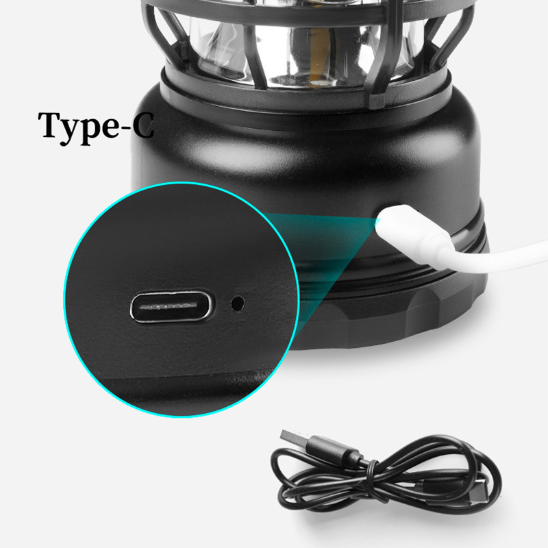 Retro lámpa hordozható kempinglámpás USB újratölthető kempingsátor utazófény vintage kültéri világítás kemping zseblámpa