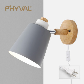 PHYVAL скандинавска стенна лампа с превключвател Желязна стенна лампа E27 Macaroon 6 цвята Нощна стенна лампа Led EU/US Plug Wall Sconce Light
