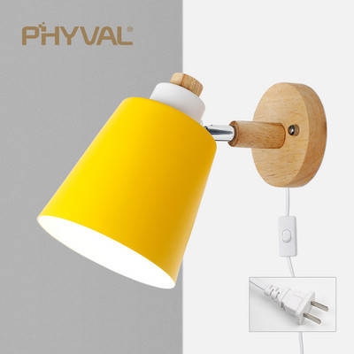 PHYVAL Aplică nordică cu comutator Aplică de perete din fier E27 Macaroon 6 culori Aplică de perete de noptieră LED cu priză UE/SUA Applique de perete