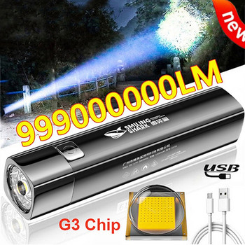 Φορητό Ultra Bright 2 IN 1 9990000LM G3 Tactical LED φακός φακός & Power Bank για εξωτερικό φωτισμό 3 Λειτουργίες με καλώδιο USB