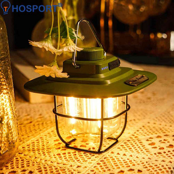 LED декоративни висящи светлини Type-c Зареждане Ретро къмпинг палатка Светлини Индикатор за батерията с кука Димируем за пътуване на открито
