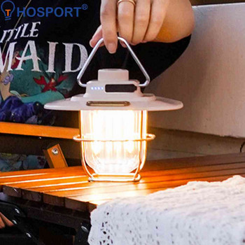 LED Διακοσμητικά κρεμαστά φώτα τύπου c Φόρτισης Retro Φώτα σκηνής κάμπινγκ Ένδειξη μπαταρίας με ρυθμιζόμενο γάντζο για ταξίδια σε εξωτερικό χώρο