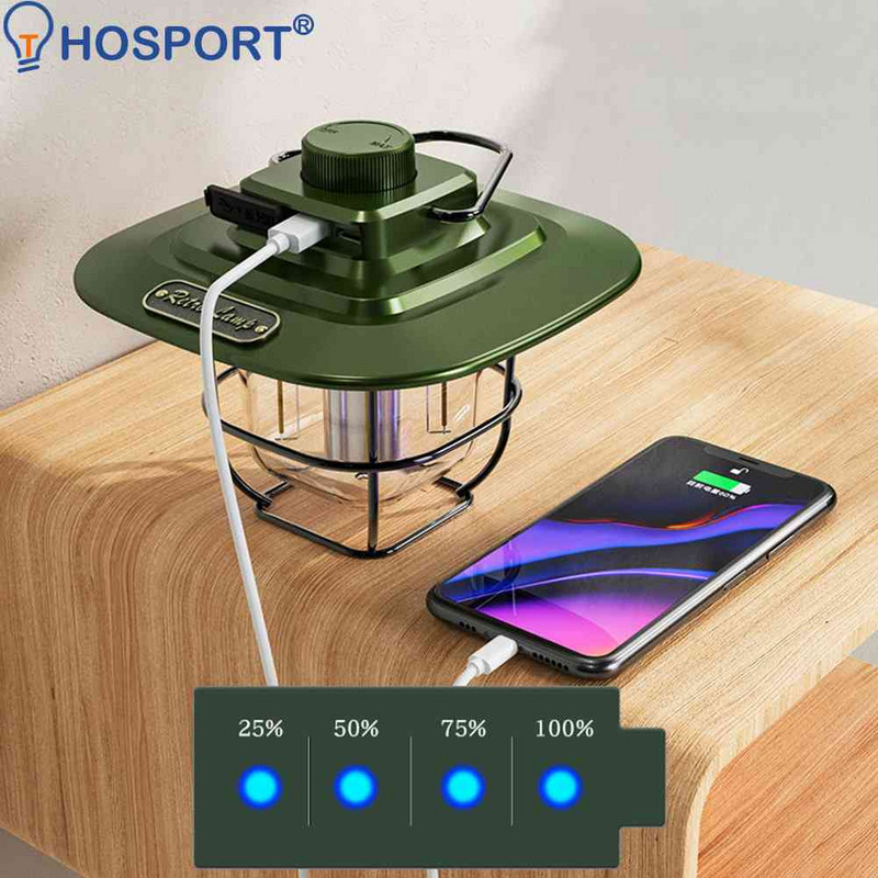 LED dekoratív függőlámpák Type-c Tölthető Retro kempingsátor lámpák akkumulátorjelző akasztóval szabályozható kültéri utazáshoz