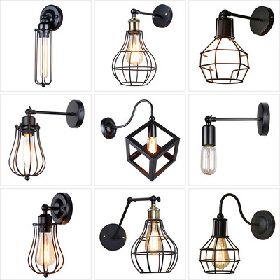 Vintage industriālā sienas lampa, amerikāņu bēniņu sienas gaisma, vienkāršs abažūrs, E27, būra aizsargs, koridora restorāna veikalam