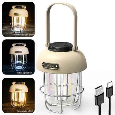 Mini lanternă agățată din metal vintage, lumină albă de culoare caldă, lanternă de camping cu LED, lumină de cort reîncărcabilă prin USB pentru drumeții în aer liber