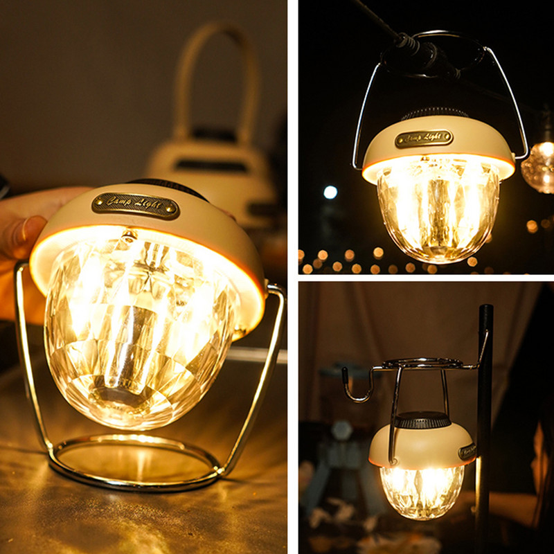 Mini lanternă agățată din metal vintage, lumină albă de culoare caldă, lanternă de camping cu LED, lumină de cort reîncărcabilă prin USB pentru drumeții în aer liber