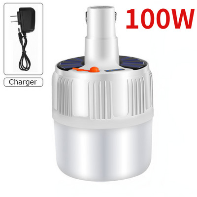 Újratölthető hordozható lámpák 1000 W napelemes LED-es kempinglámpa USB kültéri sátorlámpa hordozható vészvilágítás izzólámpa