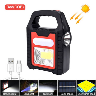 Lanternă solară portabilă COB LED Lampă de lucru Impermeabil Spot de urgență Lampă de mână reîncărcabilă prin USB pentru drumeții în aer liber Camping