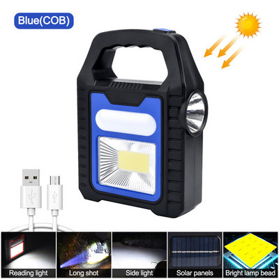 Lanternă solară portabilă COB LED Lampă de lucru Impermeabil Spot de urgență Lampă de mână reîncărcabilă prin USB pentru drumeții în aer liber Camping