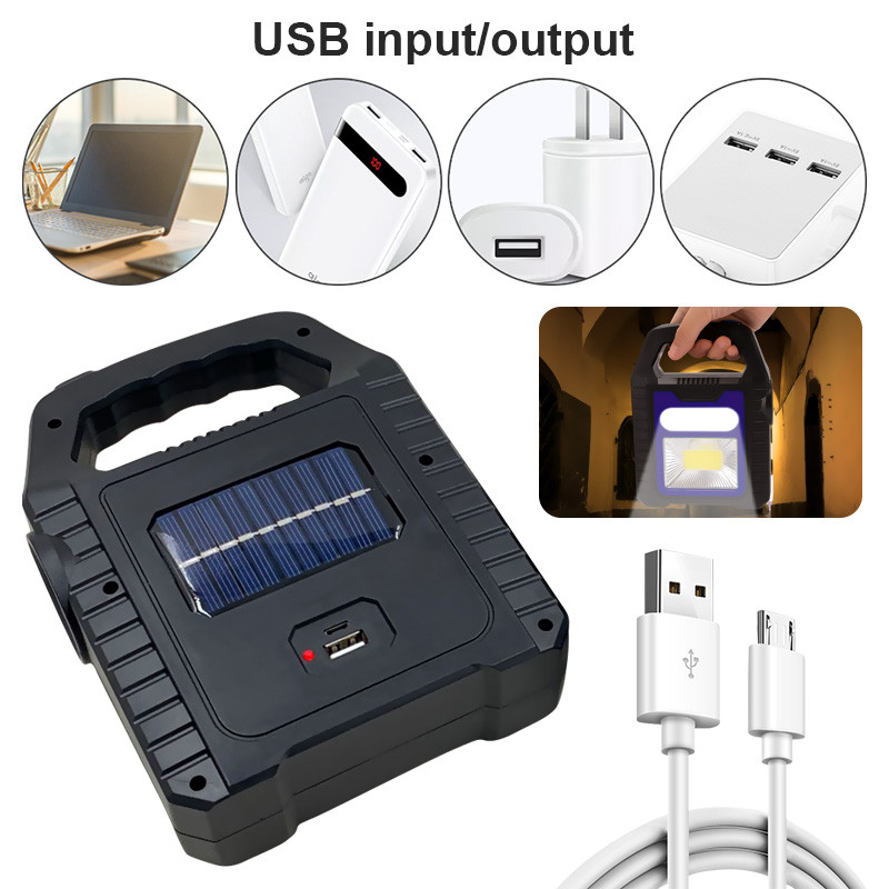 Lanternă solară portabilă COB LED Lampă de lucru Impermeabil Spot de urgență Lampă de mână reîncărcabilă prin USB pentru drumeții în aer liber Camping