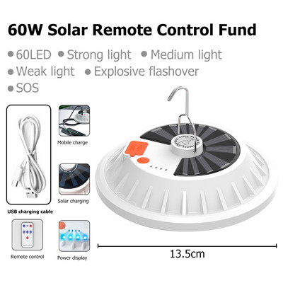 Lanternă solară de camping reîncărcabilă cu 120 LED, lampă pentru cort, cu bec cu LED, lampă în aer liber, lumină portabilă pentru piață de noapte de urgență
