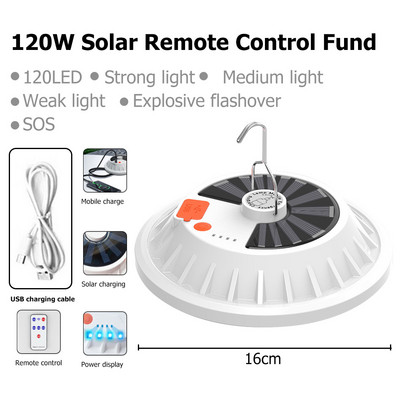 Lanternă solară de camping reîncărcabilă cu 120 LED, lampă pentru cort, cu bec cu LED, lampă în aer liber, lumină portabilă pentru piață de noapte de urgență