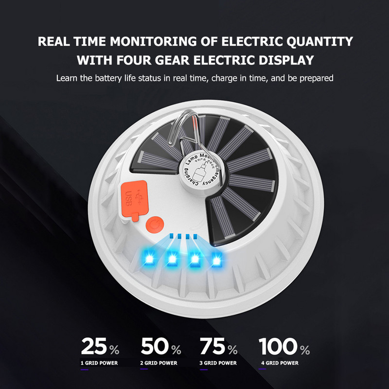 Lanternă solară de camping reîncărcabilă cu 120 LED, lampă pentru cort, cu bec cu LED, lampă în aer liber, lumină portabilă pentru piață de noapte de urgență