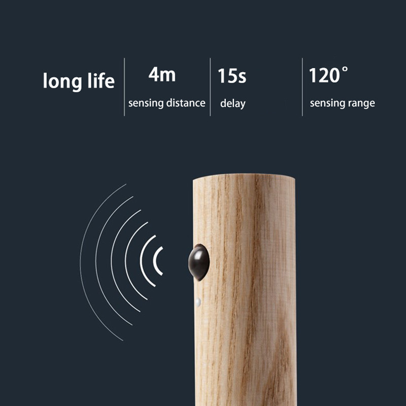 Medinė LED sieninio apšvietimo judesio jutiklis USB įkraunama naktinė lempa sieninė lemputė miegamojo svetainei belaidžiai laiptų šviestuvai