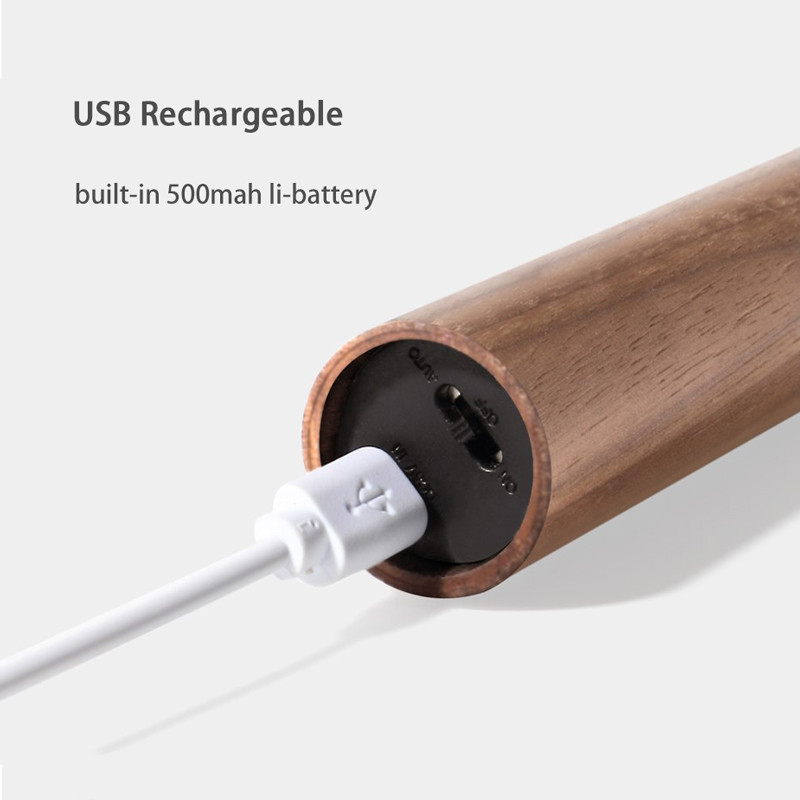 Medinė LED sieninio apšvietimo judesio jutiklis USB įkraunama naktinė lempa sieninė lemputė miegamojo svetainei belaidžiai laiptų šviestuvai