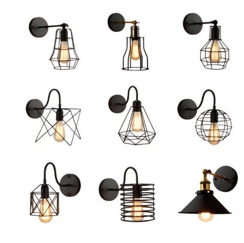 Lampă retro cușcă de perete mansardă, fier american, abajur negru, lampă de perete ușar, lampa de iluminat pentru mansardă, iluminat interior modern, lampa de perete