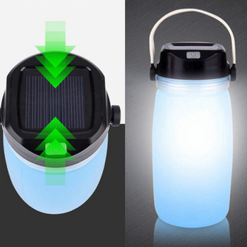 KHLITEC Външна сгъваема водоустойчива силиконова бутилка за вода за къмпинг с LED светлина, слънчева енергия или USB акумулаторна светлина