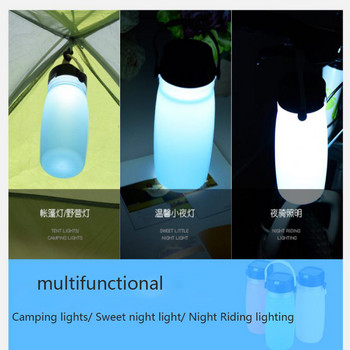 KHLITEC Εξωτερικό αναδιπλούμενο αδιάβροχο μπουκάλι νερού σιλικόνης για κάμπινγκ με φως LED ηλιακή ενέργεια ή επαναφορτιζόμενο φως USB