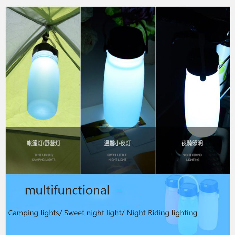 KHLITEC Sticla de apă din silicon, pliabilă, impermeabilă, pentru camping, cu lumină LED, energie solară sau lumină reîncărcabilă prin USB