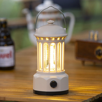 Ретро фенер за къмпинг COB Лампа за къмпинг Водоустойчива градинска декоративна лампа Акумулаторна лампа за палатка с кука за пътуване на открито