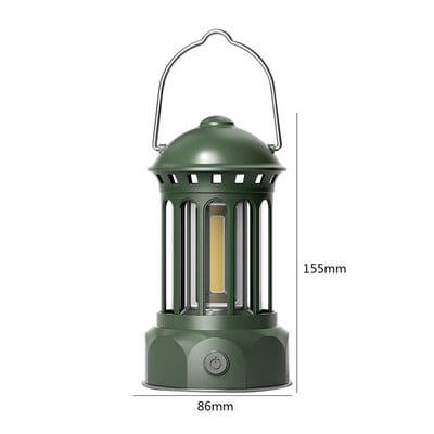 Lanternă de camping retro COB Lumini de camping Lampă de decorare de grădină impermeabilă Lampă de cort reîncărcabilă cu cârlig pentru călătorii în aer liber