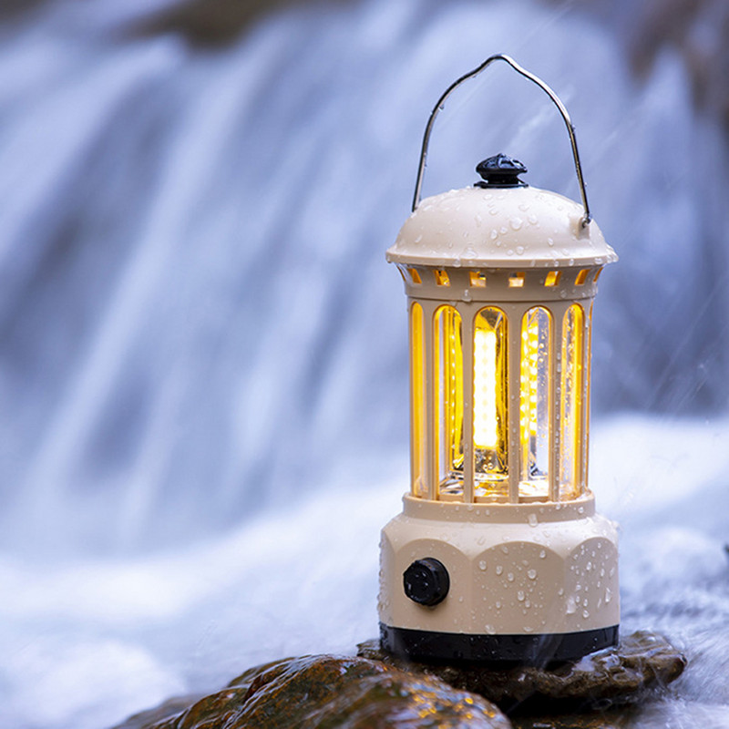 Lanternă de camping retro COB Lumini de camping Lampă de decorare de grădină impermeabilă Lampă de cort reîncărcabilă cu cârlig pentru călătorii în aer liber
