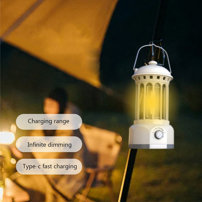 Lanternă de camping retro COB Lumini de camping Lampă de decorare de grădină impermeabilă Lampă de cort reîncărcabilă cu cârlig pentru călătorii în aer liber
