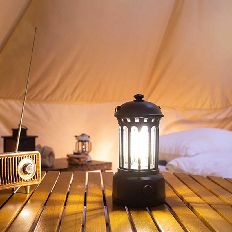 Lanternă de camping retro COB Lumini de camping Lampă de decorare de grădină impermeabilă Lampă de cort reîncărcabilă cu cârlig pentru călătorii în aer liber