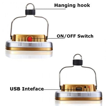 LED фенер за къмпинг Соларна USB акумулаторна лампа за палатка Аварийно осветление за градина за туризъм на открито