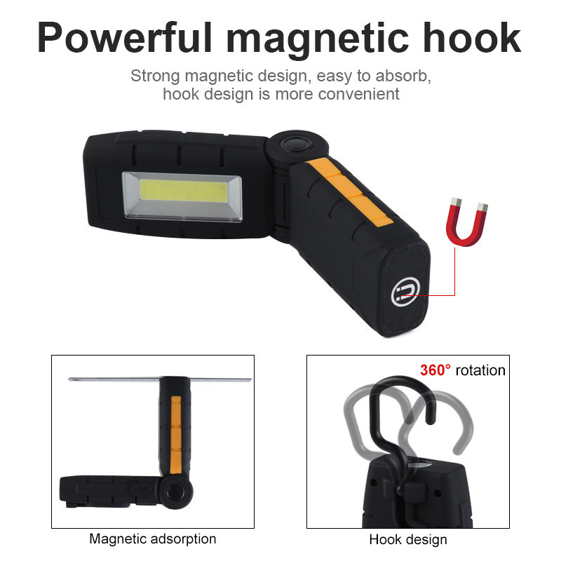 Magnētiskā LED darba lampa USB uzlādējama pārbaudes lampa COB LED zibspuldzes kabatas lukturītis regulējama darba gaisma ar magnēta āķi