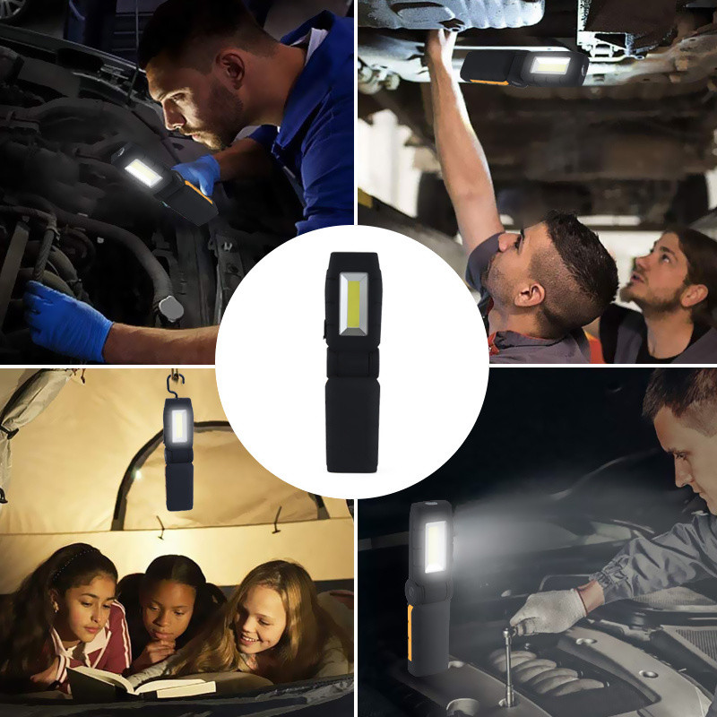 Magnētiskā LED darba lampa USB uzlādējama pārbaudes lampa COB LED zibspuldzes kabatas lukturītis regulējama darba gaisma ar magnēta āķi