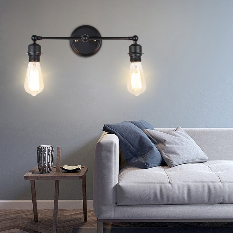 2 fejű retro fali lámpa Vintage fekete fali lámpa LED E27 hálószoba éjjeli folyosó nappali dekor lámpák ingyenes szállítás