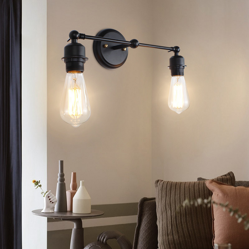 2 fejű retro fali lámpa Vintage fekete fali lámpa LED E27 hálószoba éjjeli folyosó nappali dekor lámpák ingyenes szállítás
