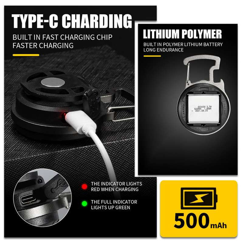 Lantern COB strălucitor Lumină de lucru 5 moduri de iluminare Proiector cu magnet și clemă Mini lanternă portabilă impermeabilă Lumină de camping