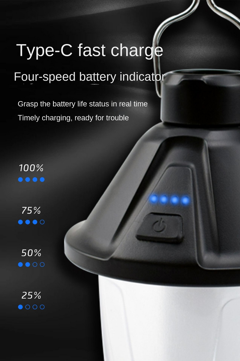 Kültéri hordozható retro kempinglámpa LED-es újratölthető akasztós sátorfény Függő kempinglámpás lámpa parti horgászathoz