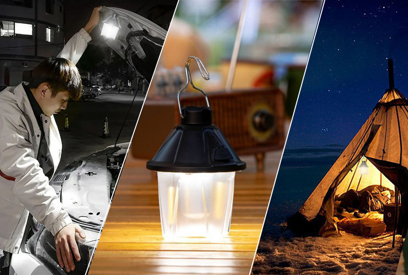 Kültéri hordozható retro kempinglámpa LED-es újratölthető akasztós sátorfény Függő kempinglámpás lámpa parti horgászathoz