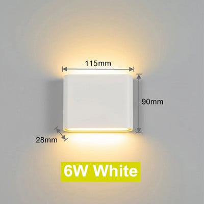 Lampă de perete cu LED 6W 12W Iluminat de grădină impermeabil pentru exterior, aluminiu AC86-265V, pentru interior, dormitor, sufragerie, scară.