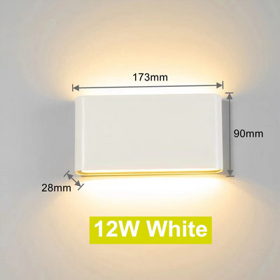 Lampă de perete cu LED 6W 12W Iluminat de grădină impermeabil pentru exterior, aluminiu AC86-265V, pentru interior, dormitor, sufragerie, scară.