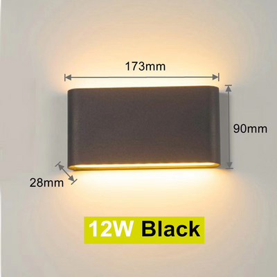 Lampă de perete cu LED 6W 12W Iluminat de grădină impermeabil pentru exterior, aluminiu AC86-265V, pentru interior, dormitor, sufragerie, scară.