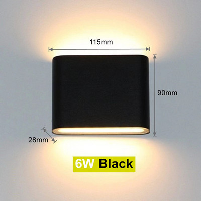 Lampă de perete cu LED 6W 12W Iluminat de grădină impermeabil pentru exterior, aluminiu AC86-265V, pentru interior, dormitor, sufragerie, scară.