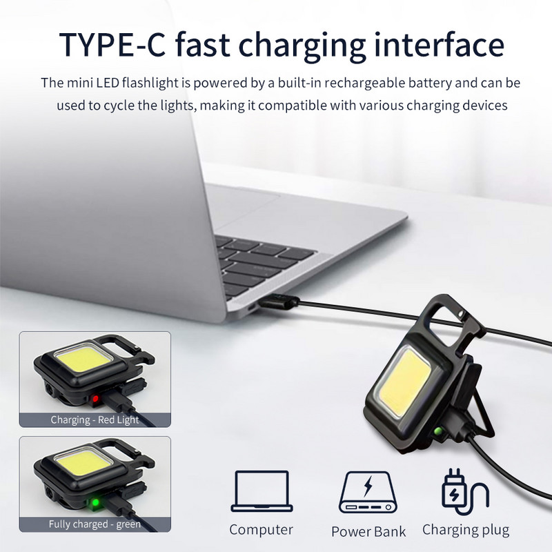Mini újratölthető zseblámpa kulcstartó hordozható kempinglámpa kültéri sátor lámpa zseb vízálló zseblámpák lámpa kemping modul